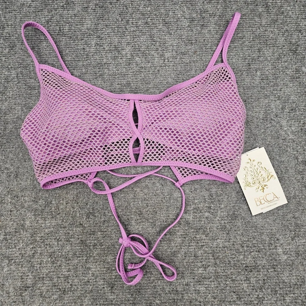 Becca Bikini Top Womens D Cup Mauve Fishnet Metallic Mesh Swim Beach NWT